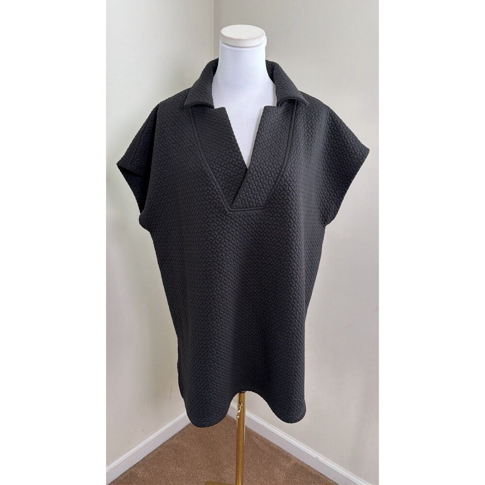 SSYS The Label Black Textured Oversized Collared Tunic Top Women’s L Boxy